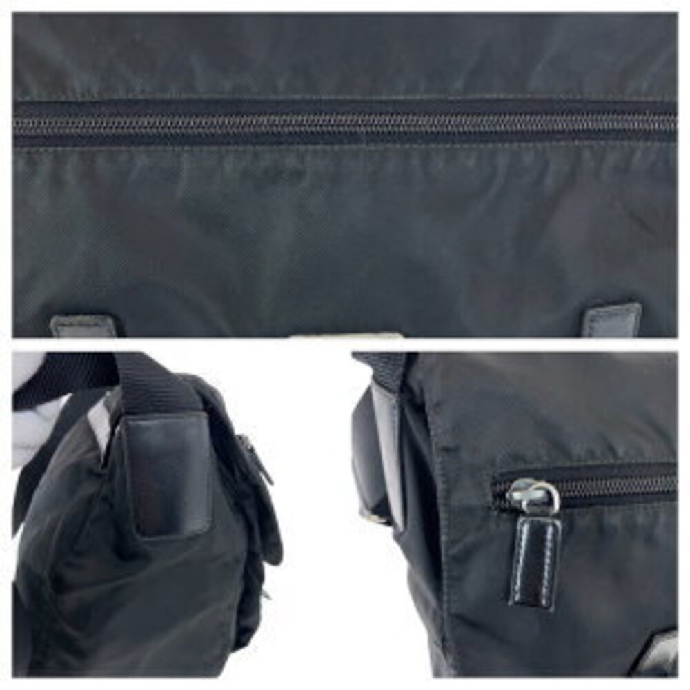 Prada messenger logo Tessuto shoulder plate bag leather nylon black triangular - Picture 6 of 10